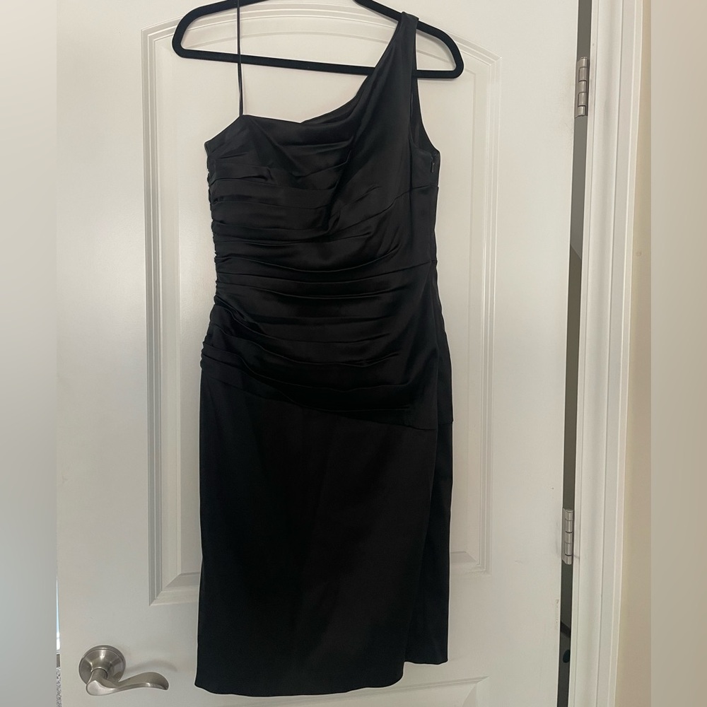 Jax Black Asymmetrical Ruched Cocktail Dress